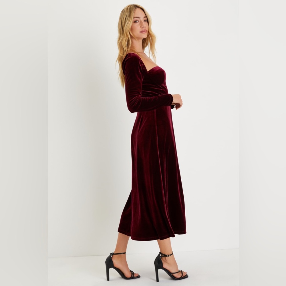 NWT | Lulus | Precious Impression Burgundy Velvet Bustier Midi Dress | Sz XL - Picture 3 of 9